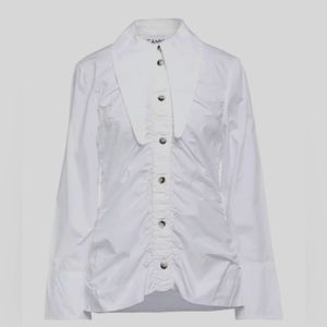 GANNI Cotton Poplin Ruched White Shirt , NWT, Size 34 ( U.S XS)